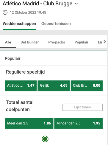 Atletico Madrid topfavoriet tegen Club Brugge