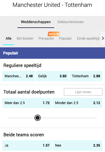 Man. United - Tottenham Hotspur odds Premier League