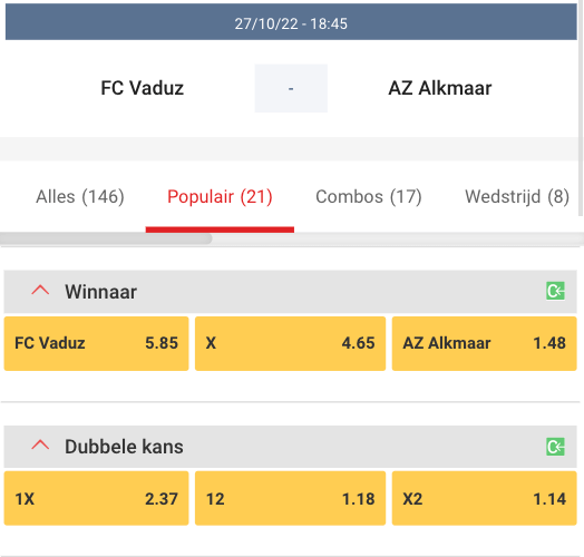 Wedden op FC Vaduz - AZ Conference League