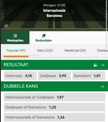 Toto odds Inter Milan - Barcelona