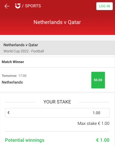 Odds van @50.00 voor een overwinning van Oranje op Qatar