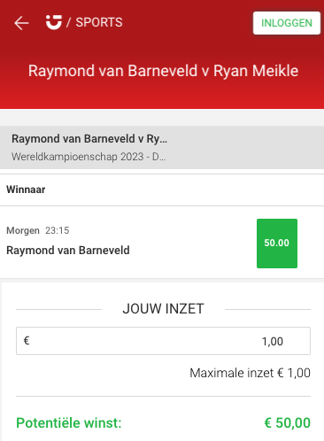 50x je inzet op van Barneveld WK Darts 2023 Circus
