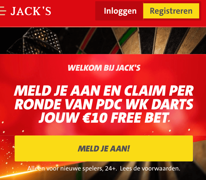 Jack's WK Darts bonus € 10 free bet