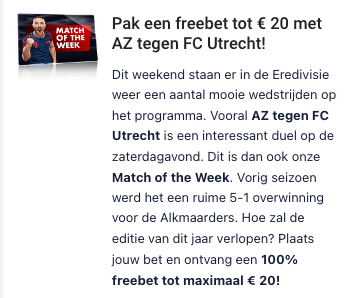 AZ - FC Utrecht freebet 20