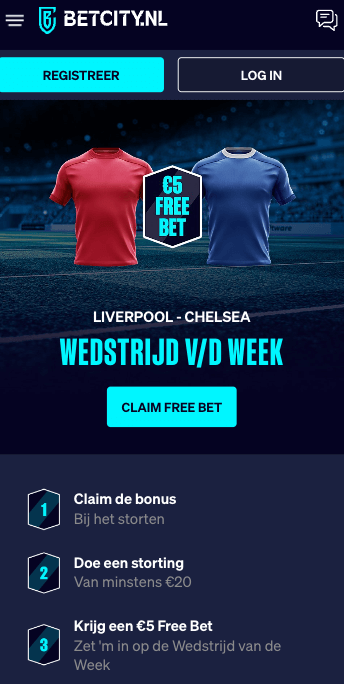 Betcity € 5,00 freebet Liverpool - Chelsea