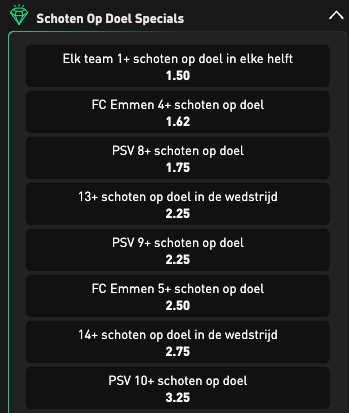 Eredivisie specials Livescore Bet FC Emmen - PSV