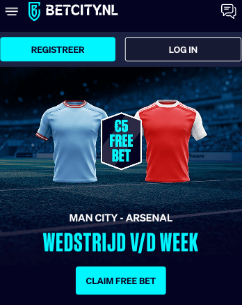 € 5,00 freebet bij Betcity voor Manchester City - Arsenal