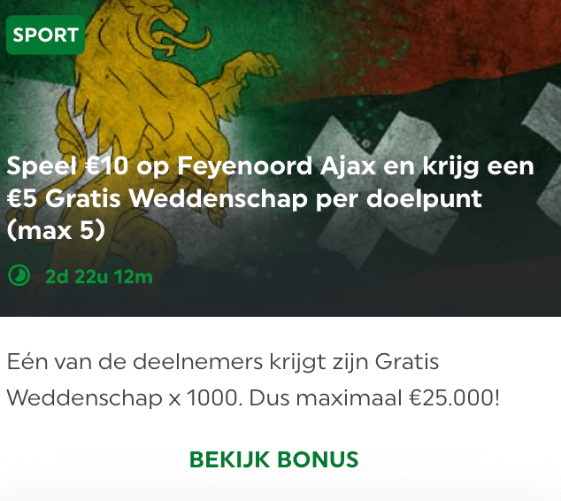 Toto bonus freebet bij Feyenoord - Ajax