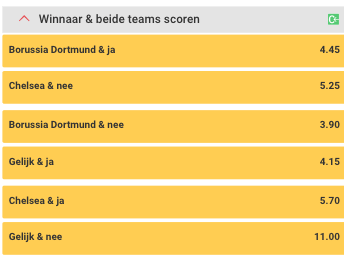 Winnaar & beide teams scoren markt Borussia Dortmund - Chelsea 15-02-2023