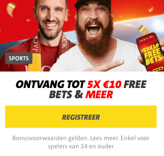 Jack's welkomstbonus 5x 10 freebets profit boosts en free bet