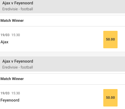 Circus Super Odds Ajax Feyenoord wedden