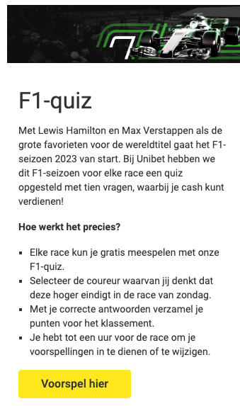 Formule 1 Quiz Unibet regels