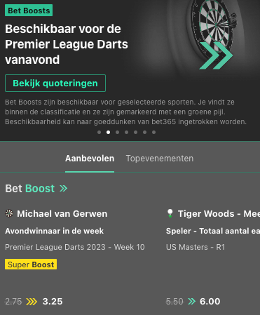 Bet365 Bet Boost beschikbaar op homepage