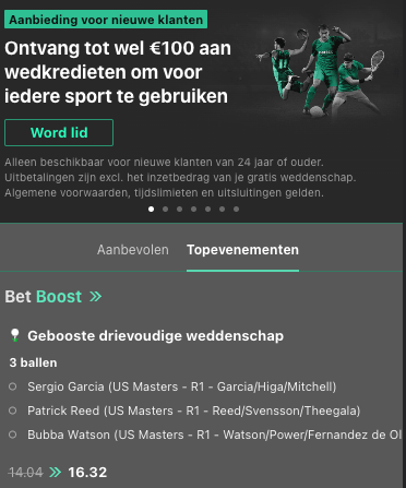 Tot € 100 wed kredieten bij Bet365 welkomstbonus