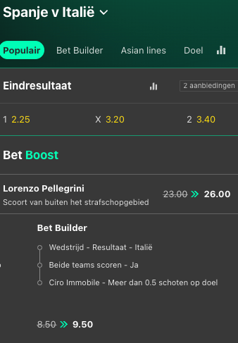 Bet365 Bet Builder Spanje Italie met Bet Boost
