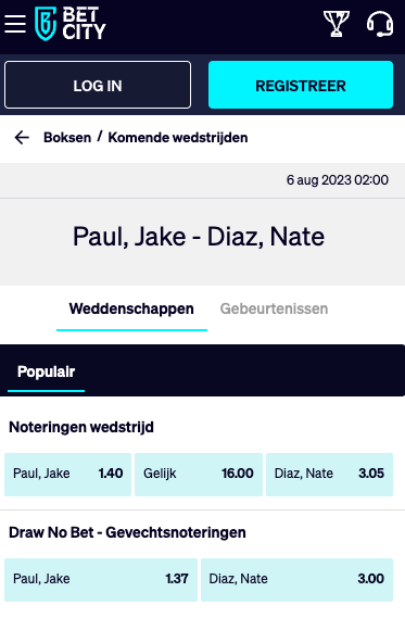 Jake Paul favoriet bij Betcity tegen Nate Diaz