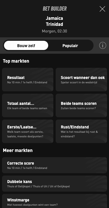 Voorbeeld van Bet Builder bij Livescore Bet