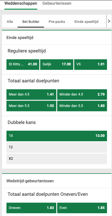 Voorbeeld van Unibet Bet Builder