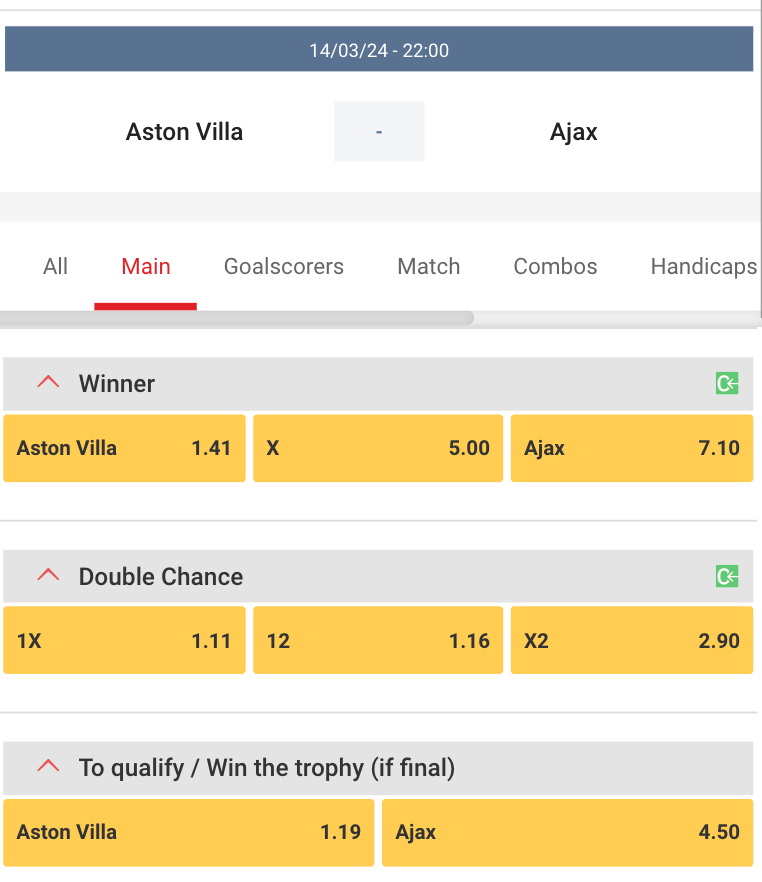 Ajax underdog tegen Aston Villa Conference Leauge