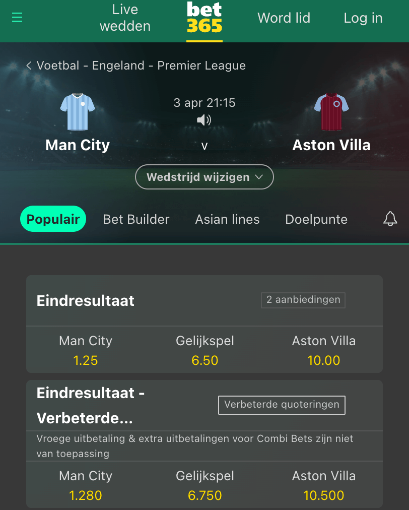 Man City vs Aston Villa odds 03-04-2024