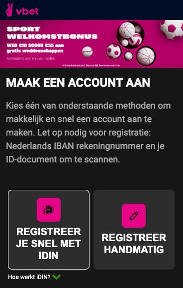 Vbet registratiescherm