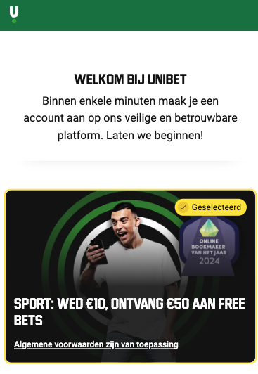 Unibet registreren welkomstbonus