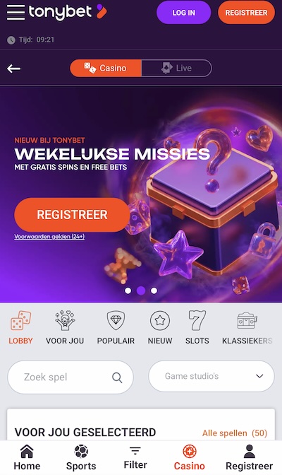 tonybet mobiel 1